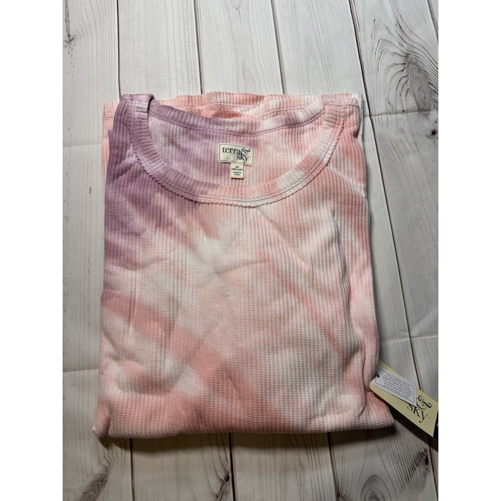 Terra & Sky Womens Tie Dye Pink Purple Thermal Long Sleeve Crewneck Top 4XL NWT - Picture 3 of 8